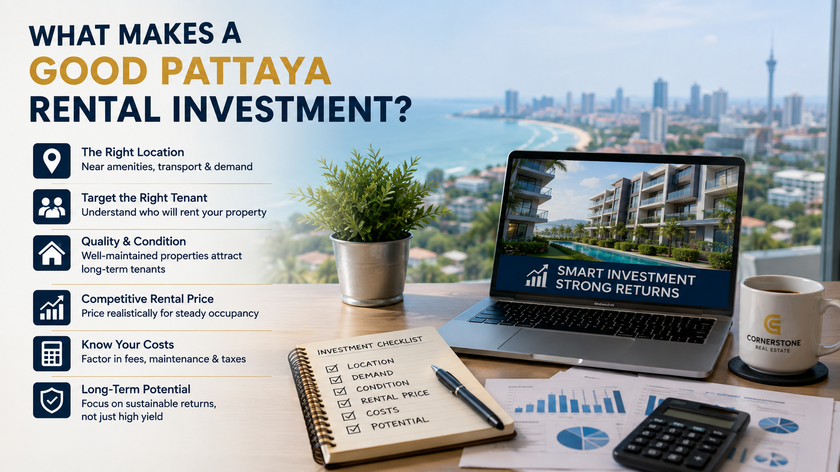 Pattaya rental investment guide showing the key factors for long-term success, including location, tenant demand, property condition, realistic rental pricing, costs and sustainable returns.